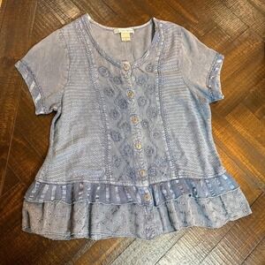 90's Vintage Cute Options Boho Cottagecore Top Light Blue Women's Small